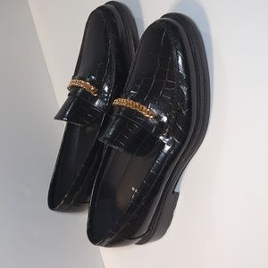 Koi Men's Black Loafers with Gold Tone Chain Size 11